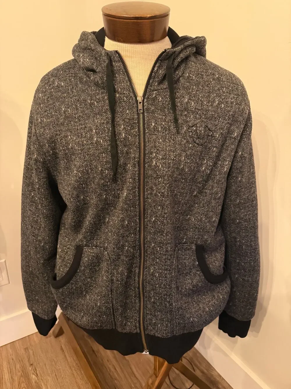 True Religion Men’s Gray Full Zip Hoodie Size 2XL